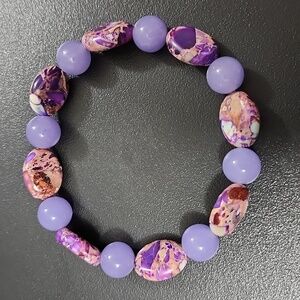Handmade Violet Quartz And Imperial Jasper Semi Precious Gemstone Bracelet